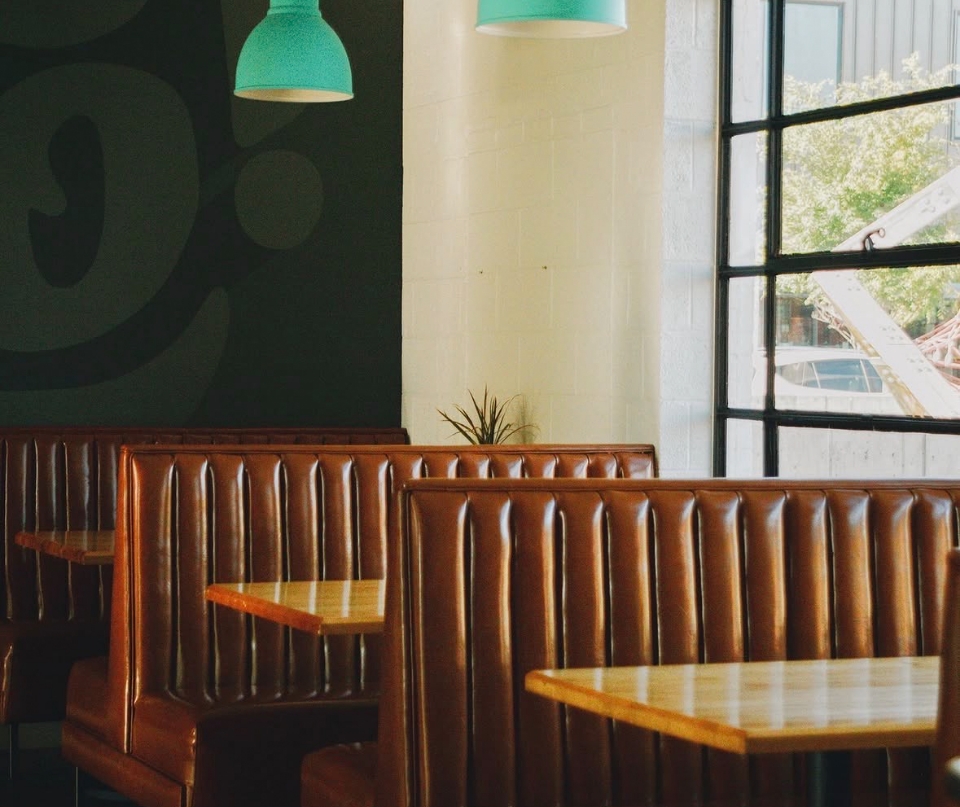 Leather booths inside Taco Nation
